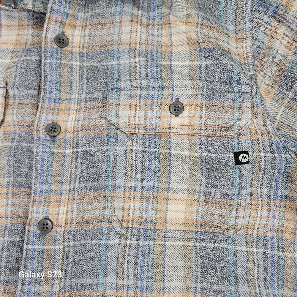 Marmot Flannel Shirt Men's S Blue Yellow Plaid Long Sleeve Collared Button-Up - Picture 4 of 10